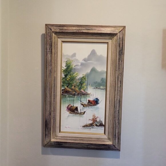 Mid Century Henry Anin Painting Japanese Harbor Scene Signed - Picture 5 of 15